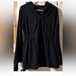 Spanx Women's M Cinch Jacket Black Full Zip Hood Pockets RN 112121 Cottagecore